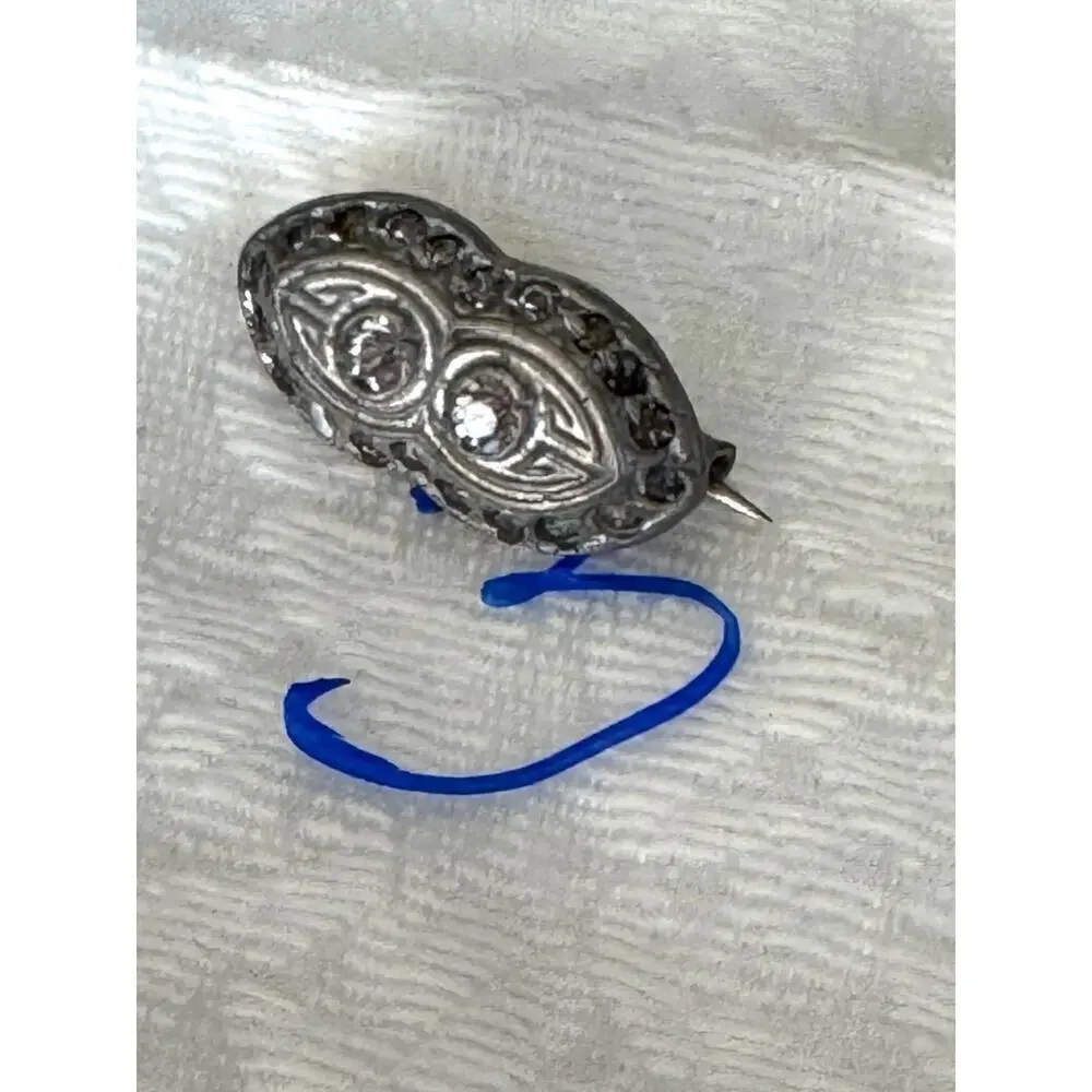 Tiny Art Deco Victorian Silver Pot Metal Glass Hat Lapel Pin Brooch Vintage